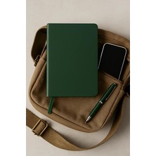 Tanıtım Defter, Noktalı Defter, Termo Deri Kapaklı Noktalı Defter, 128 Yaprak A5 Defter, Ofis ve Kırtasiye, Plan, Notebook (Yeşil)