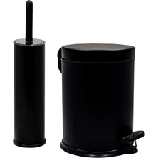 Royal Rain Store Eko Serisi Ayak Basmalı Özellikli 2'li Banyo Seti 3 Litre Çöp Kovası ve Kolozet Fırçası Paslanmaz Siyah