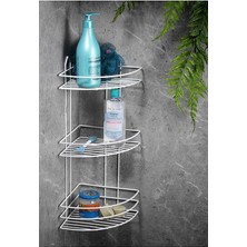 Royal Rain Store Haus Ömür Boyu Paslanmaz Yapışkanlı Banyo Köşeliği Düzenleyici Şampuanlık Duş Rafı Beyaz Ek-03