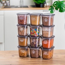 Royal Rain Store 1022 12 Li Etiketli Kapaklı Dikdörtgen Gıda Erzak Bakliyat Saklama Kabı Seti - 1,3 Lt