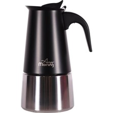 Royal Rain Store Morning FE001-6 Espresso Kahve Makinesi Paslanmaz Çelik Indüksiyonlu Moka Pot 300 ml Siyah