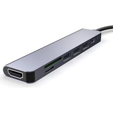 Royal Rain Store Fc-17 Type-C To 3*usb 3.0 4K Ultra Hd HDMI Sd Tf Kart Girişli 7ın1 Çevirici Hub Adaptör