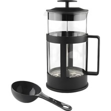 Royal Rain Store 350 ml Cam French Press + Ölçü Kaşığı – Isıya Dayanıklı Cam, Paslanmaz Çelik Filtreli, Siyah Renkli Kahve ve Bitki Çayı Demliği