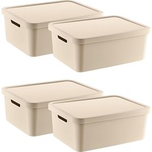 Royal Rain Store 4'lü Set Stafi Çok Amaçlı Kapaklı Kutu Latte 12 Lt - Latte, Çok Amaçlı Kapaklı Kutu, Ev-Ofis-Depo Için, Kapaklı Saklama Kutusu