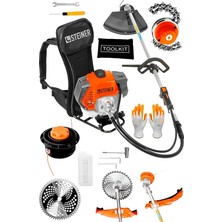 Royal Rain Store Alman 16 Hp Tam Profesyonel Sırt Tipi Benzinli Tırpan Ot Çalı Çim Biçme Makinesi Turuncu + Canavar Başlık