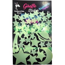 Royal Rain Store Sticker Karanlıkta Parlayan Fosforlu Ay ve Yıldız Tasarımlı Dekoratif (36 Adet Gezegen Yıldız)