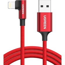 Royal Rain Store Örgülü 90° Lightning iPhone Oyuncu Şarj Kablosu, Kırmızı, 1 Metre