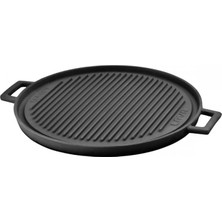 Royal Rain Store Döküm Yuvarlak Çift Yön Izgara Tavası Döküm Demir Yekpare Çift Kulplu ÇAP(Ø)34CM.