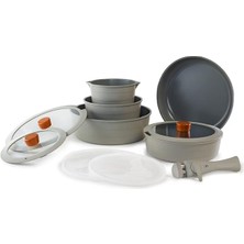 Royal Rain Store Midas Gri 11 Parça Ayrılabilen Saplı Iç Içe Geçebilen Tencere Tava Seti