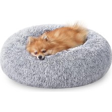 Royal Rain Store Kabarık Köpek Yatağı, Kedi Yatağı, Çörek Yastığı, Yıkanabilir, Çıkarılabilir Orta Dolgulu, Uzun Peluş, 60 cm Çap, Ombre Gri PGW038G01