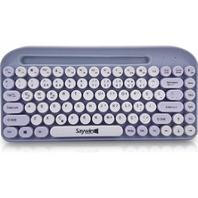 Royal Rain Store Bluetooth Klavye Renkli Retro Kablosuz Klavye Daktilo Görünümlü Tuş Tasarımı Şık ve Kullanışlı Telefon Koyma Gözü Pilli Türkçe Q Klavye Sw-05 (Mor)