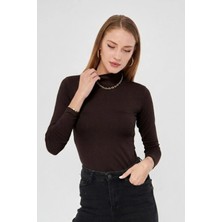 Irmak Kerekli Balıkçı Yaka Uzun Kol Badi Viskon Likralı Body 123 Kahverengi