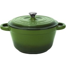 Royal Rain Store Döküm Yuvarlak Tencere Döküm Demir Kapak New Heritage Serisi ÇAP(Ø)26CM. Yeşil