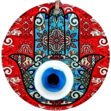 Royal Rain Store Ananın Bereket Eli Desenli Nazar Boncuklu Kırmızı Duvar Süsü