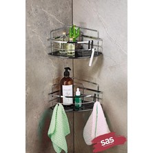 Royal Rain Store Haus Yapışkanlı Ömür Boyu Paslanmaz Kristal Ayarlanabilir Raf Banyo Düzenleyici Şampuanlık 2 Adet Lk-01 K