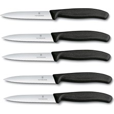 Royal Rain Store 5 Parçalı Sebze Bıçağı Seti Swiss Classic Siyah — 10 cm Tırtıklı Kenarlı — Domates Bıçağı