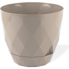 Royal Rain Store Yakamoz Prizma Saksı Drenajlı Tabaklı Plastik Çiçek Saksısı (Bej, 9.2 Lt)