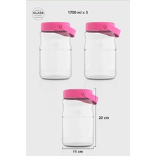 Renga Macro 1700 ml 3'lü Cam Kavanoz Seti 131074 Fuşya