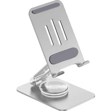 Royal Rain Store Çok Yönlü 360° Dönebilen Metal Gövdeli Telefon Standı Ayarlanabilir ve Katlanabilir Masa Üstü Ev ve Ofis Kullanımı Için Tüm Telefonlarla Uyumlu Tutucu (Gümüş)