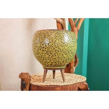 Royal Rain Store Tasarımı Ev Dekorasyon Hardal Sarısı Şekilli Artistik Çift Sırlı Iç ve Dış Mekan Kullanımlı Ayaklı Toprak Terakota Saksı Saksılık Çiçeklik