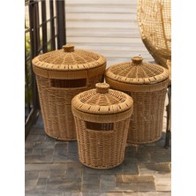 3'lü Hasır Kapaklı Patates ve Soğan Sepeti Seti, Rattan Çok Amaçlı Mutfak Organizeri