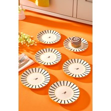 6'lı Pasta Sunum Tabağı Seti, Kuş Desenli, Çizgili, Şık ve Modern