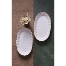 Yaldızlı Oval Servis ve Salata Tabağı Seti, Beyaz, Şık ve Zarif Tasarım