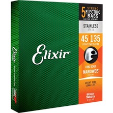 Royal Rain Store Teller Paslanmaz Çelik 5 Telli Nanoweb® Kaplamalı E-Bas Teller, Long Scale, Light/medium (.045-.135)