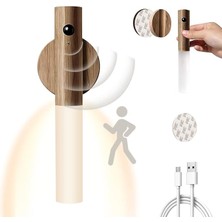 Royal Rain Store USB ile Şarj Edilebilir Duvar Lambası, Ahşap, Iç Mekan, Hareket Sensörlü, Indüksiyonlu, Pilli LED Duvar Lambası, Sıcak Beyaz, Manyetik Yatak Lambası, Oturma Odası, Yatak Odası, Merdiven