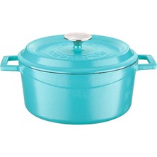 Royal Rain Store Metal Spring Serisi - Döküm Tencere, Yuvarlak, 24 Cm, Mat Emaye, Parlak Siyah Taban, Kırmızı