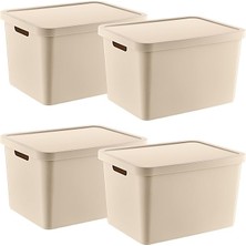 Royal Rain Store 4'lü Set Stafi Çok Amaçlı Kapaklı Kutu Latte 18 Lt - Latte, Çok Amaçlı Kapaklı Kutu, Ev-Ofis-Depo Için, Kapaklı Saklama Kutusu