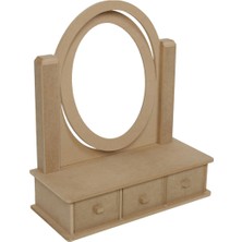 Ahşap Aynalı 3 Çekmeceli Makyaj Organizer, Boyanabilir Ham Ahşap Kutusu