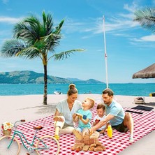 Royal Rain Store Plaj Havlusu, Piknik Örtüsü, Plaj Matı, Çantalı Plaj Hasırı,kamp Battaniyesi, Kamp Matı, Katlanabilir, Hafif, Su Geçirmez, Kum Geçirmez(Beyaz-Kırmızı Kare)