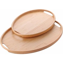 Royal Rain Store 2'li Bambu Tepsi Seti, Ince Tasarım Özel Üretim Oval 2'li Bambu Tepsi Seti (36 * 26 * 1cm-45 * 31.5 * 1cm)