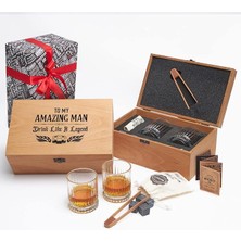 Royal Rain Store Arkadaşa Hediye Ahşap Kutulu 2'li Glasgow Viski Kadeh Seti + 6 Soğutucu Taş