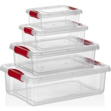 Royal Rain Store 4'lü Kilitli Plastik Saklama Kabı Seti, Iç Içe Kilitli Plastik Erzak Saklama Kabı | Iç Içe Istiflenebilir, Yer Tasarrufu