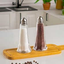 Royal Rain Store 15332 2'li Cam Gövdeli Metal Krom Kapaklı Tuzluk Biberlik - Baharatlık Karabiberlik Seti - 50 ml