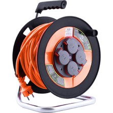 Royal Rain Store IP44 Plastik Makaralı Kapaklı 4 Prizli Uzatma Kablosu 3x2.5 mm 30 Metre Cca Kablo