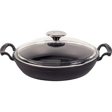 Royal Rain Store Döküm Yuvarlak Sahan Cam Kapaklı Döküm Demir Yekpare Çift Kulplu ÇAP(Ø)24CM.