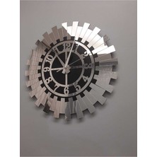 Nisanest Gümüş Güneş Duvar Saati Oval Şekilde Dekoratif MDF Üzeri Aynalı Pleksi 40X40 cm Sessiz Mekanizma