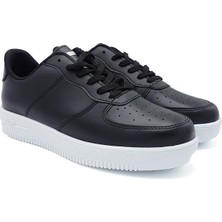 Nmoda Unisex Spor Ayakkabı Suni Deri Siyah - Beyaz Sneaker 36 Numara Rahat Taban