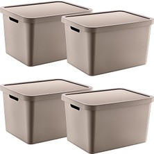 Royal Rain Store 4'lü Set Stafi Çok Amaçlı Kapaklı Kutu Terra 18 Lt - Bej, Çok Amaçlı Kapaklı Kutu, Ev-Ofis-Depo Için, Kapaklı Saklama Kutusu