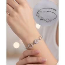 925 Ayar Zirkon Gümüş Zirkon Taşlı Otantik Kesimli Trend Kadın Bileklik B25  Hediye