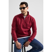 Süvari Koyu Bordo Regular Düz Yarım Balıkçı Yaka Sweatshirt
