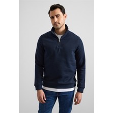 Süvari Lacivert Regular Düz Yarım Balıkçı Yaka Sweatshirt
