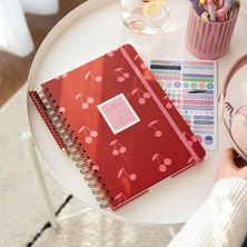 Royal Rain Store Spiralli Lastikli Sert Kapak Kareli Not Defteri Kiraz