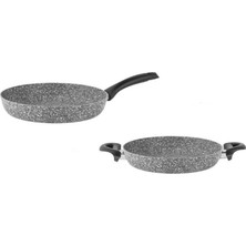 Taç Ultra Granit Düz Tava Seti 20 cm Gri Renkli Granit Kaplama 2 Parça