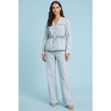 Guitar Dar Kesim Buz Mavi Jean Ceket