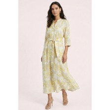 Guitar Bilekte Boy Ekru Keten Elbise