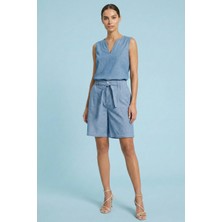 Guitar Düz Kesim Mavi Non-Denim Bluz